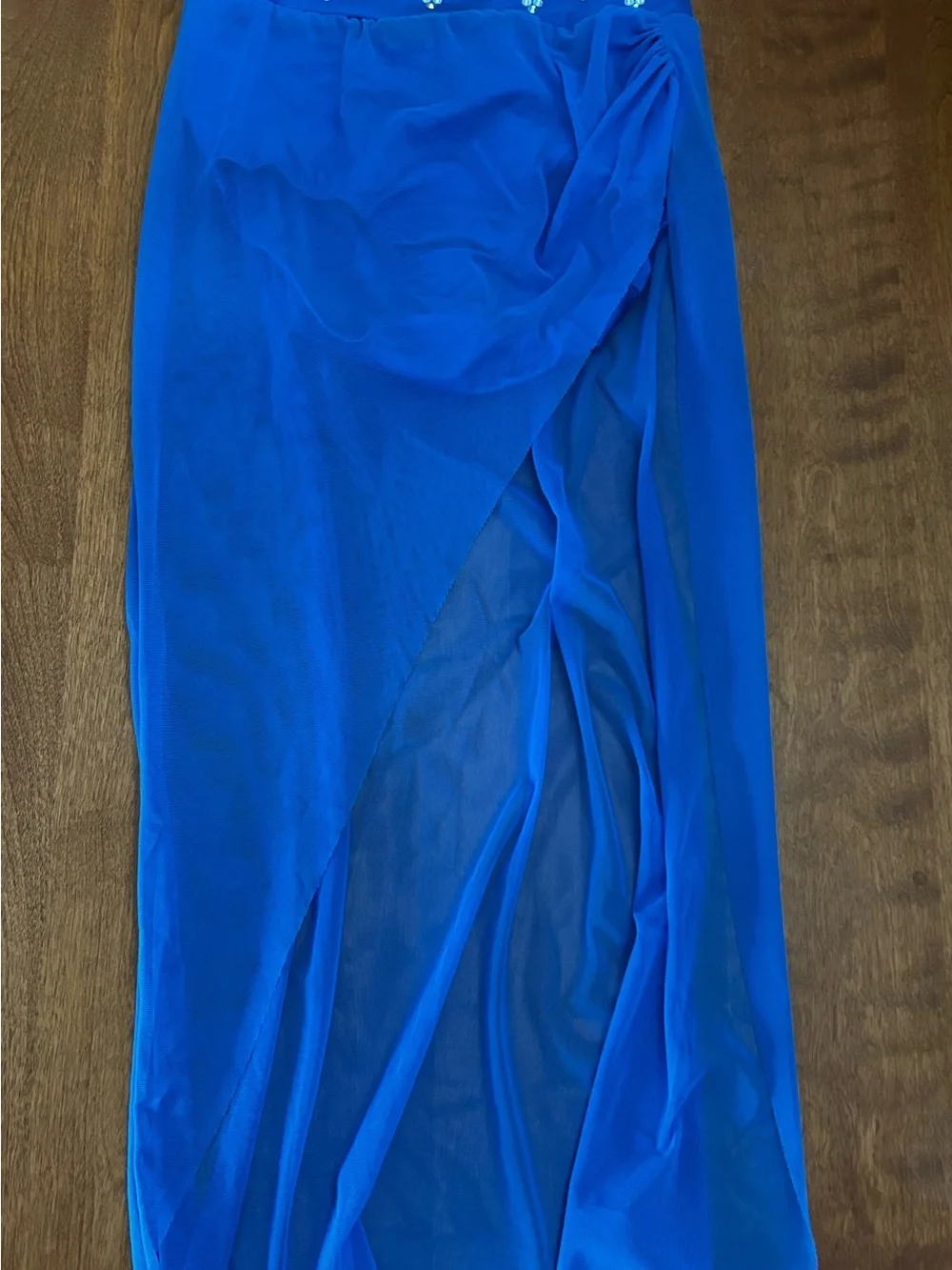 Kelle Ocean Eyes Stoned Sheer Royal Blue Dance Crop Top and Wrap Skirt Set